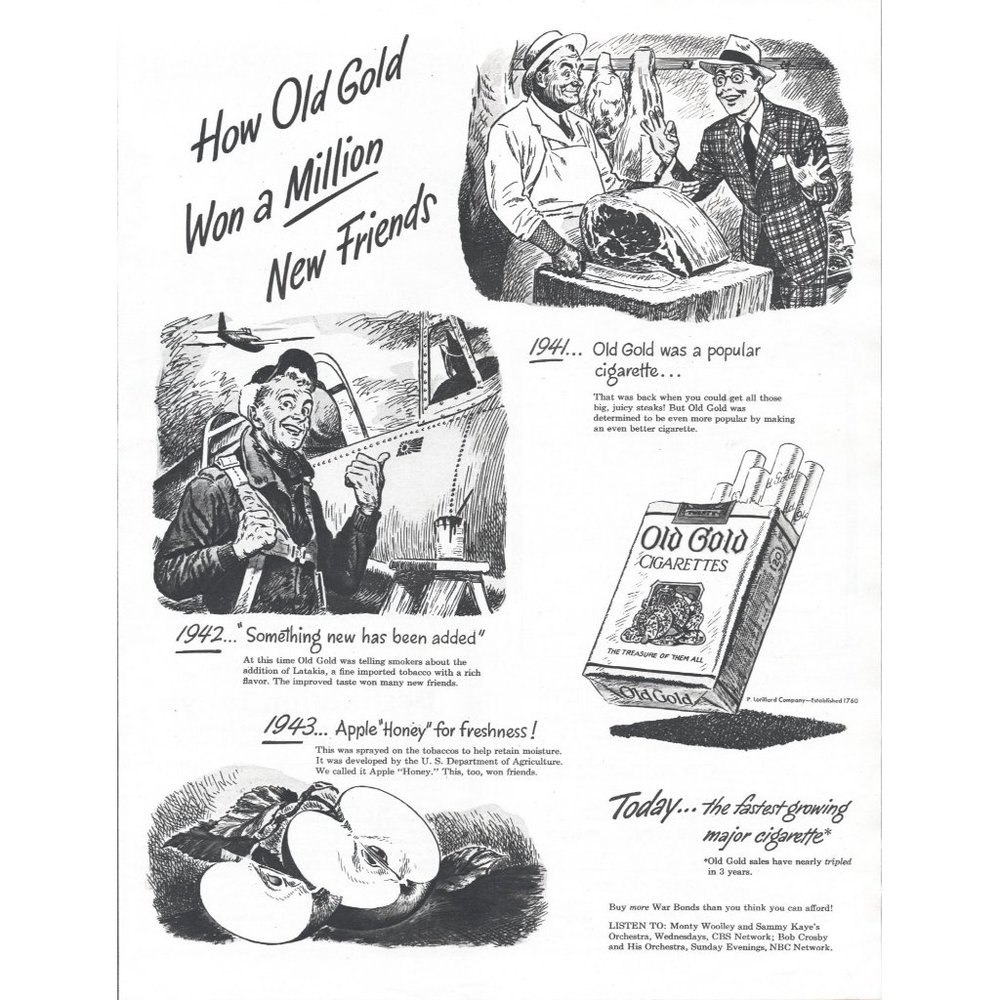 1944 Old Gold Cigarettes Vintage Print Ad Cartoon Airplane Pilot Wall Art 10x13